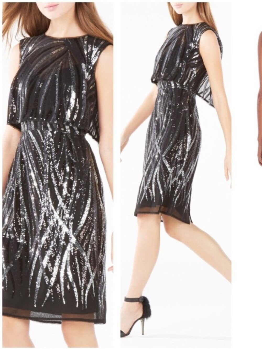BCBGMAXAZRIA Fallyn Flame Sequined Overlay Dress from $398 to $55 Size 10